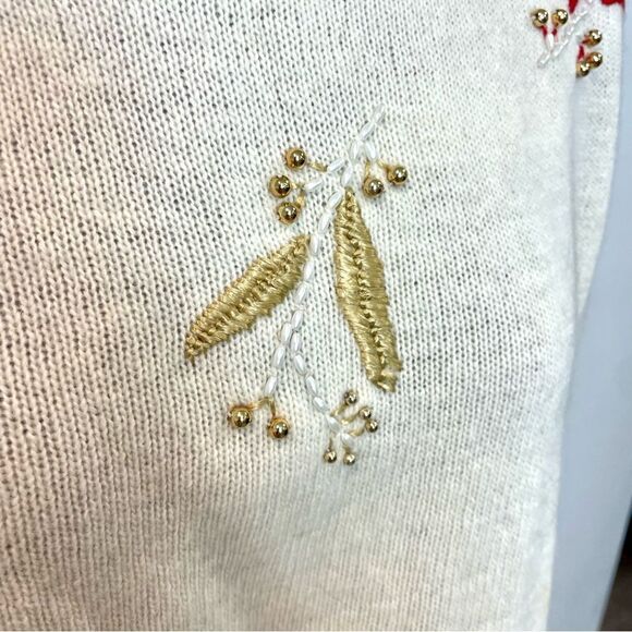 TAMRA Wool Angora White Cream Vintage Sweater Embroidery Golden Tone Beads 1960s - Picture 5 of 11